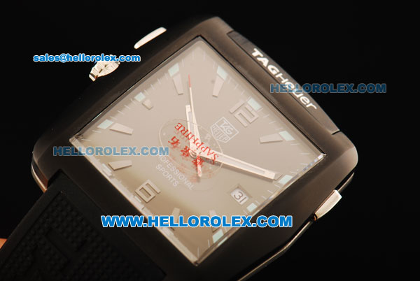 Tag Heuer Swiss Quartz Movement PVD Case with Black Dial and Black Rubber Strap - Click Image to Close